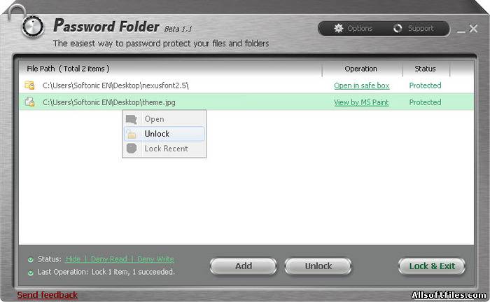 Password Folder 1.1 Beta - защита папок паролем
